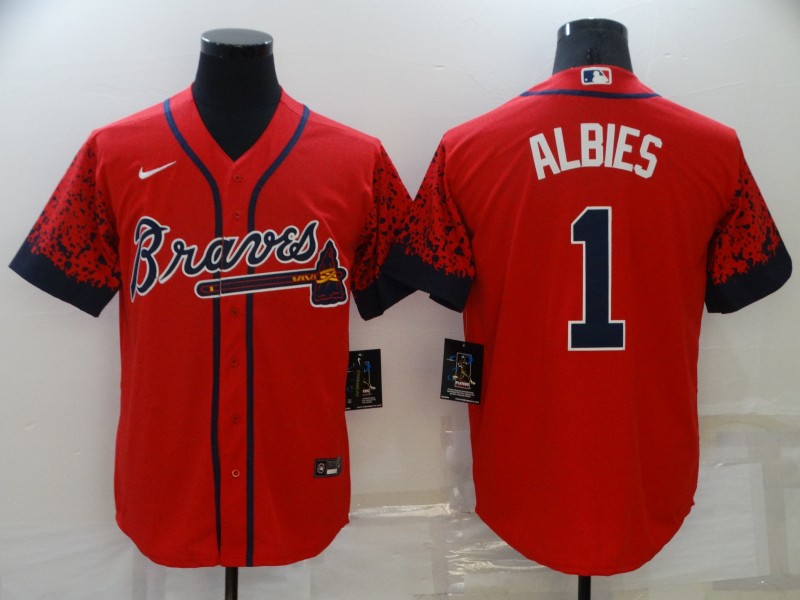Men's Atlanta Braves Ozzie Albies #1 Red Stitched Jersey